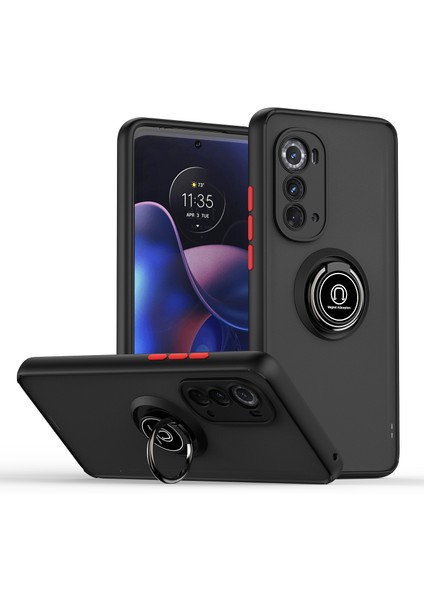 Motorola Edge 2022 Için Yüzük Stand Mat Sert Silikon Telefon Kılıfı - Siyah/kırmızı (Yurt Dışından)
