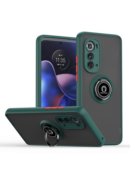 Motorola Edge 2022 Için Yüzük Stand Mat Sert Silikon Telefon Kılıfı - Koyu Yeşil (Yurt Dışından)