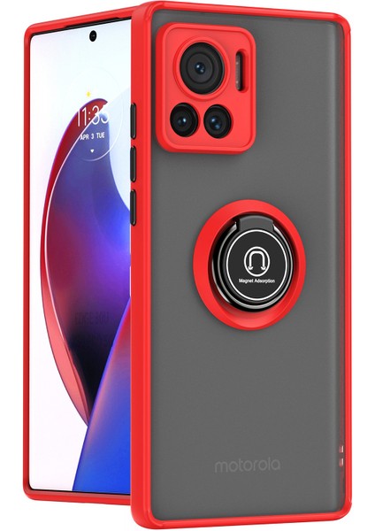 Motorola Edge 30 Ultra Için Yüzük Stand Mat Sert Silikon Telefon Kılıfı - Kırmızı (Yurt Dışından)
