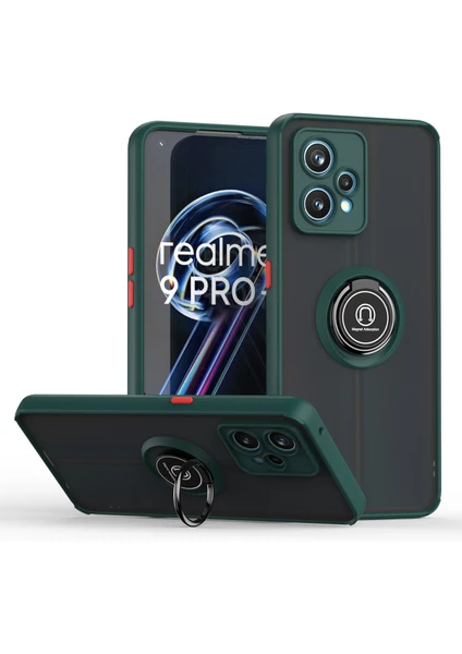 Oppo Realme 9 Pro Için Yüzük Stand Mat Sert Silikon Telefon Kılıfı - Koyu Yeşil (Yurt Dışından)