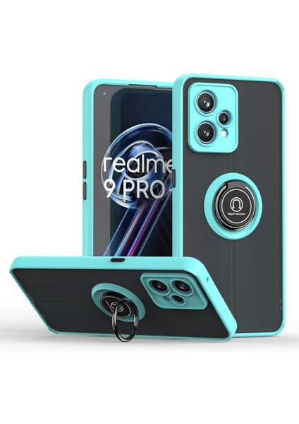 Oppo Realme 9 Pro Için Yüzük Stand Mat Sert Silikon Telefon Kılıfı - Açık Mavi (Yurt Dışından)