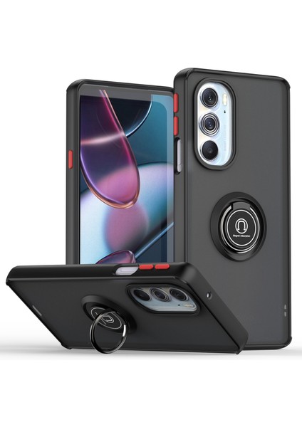 Motorola Edge X30 / X30 Pro Için Yüzük Stand Mat Sert Silikon Telefon Kılıfı - Siyah/kırmızı (Yurt Dışından)