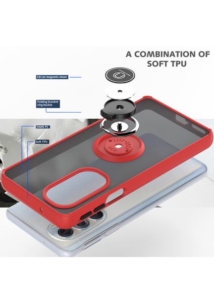 Motorola Edge X30 / X30 Pro Için Yüzük Stand Mat Sert Silikon Telefon Kılıfı - Siyah/kırmızı (Yurt Dışından) modelleri