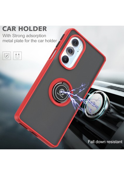 Motorola Edge X30 / X30 Pro Için Yüzük Stand Mat Sert Silikon Telefon Kılıfı - Siyah/kırmızı (Yurt Dışından) fırsatları