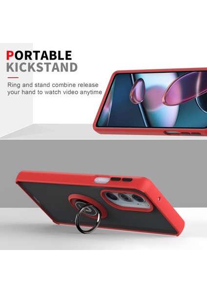 Motorola Edge X30 / X30 Pro Için Yüzük Stand Mat Sert Silikon Telefon Kılıfı - Siyah/kırmızı (Yurt Dışından) indirimleri