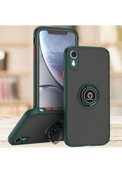 iPhone Xr Için Yüzük Stand Mat Sert Silikon Telefon Kılıfı - Koyu Yeşil (Yurt Dışından)