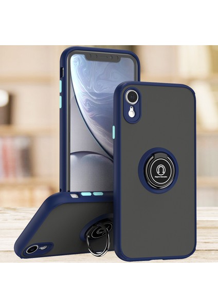 iPhone Xr Için Yüzük Stand Mat Sert Silikon Telefon Kılıfı - Mavi (Yurt Dışından)