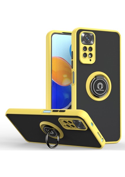 Xiaomi Redmi Note 11 4g / Note 11S Için Yüzük Stand Mat Sert Silikon Telefon Kılıfı - Sarı (Yurt Dışından)