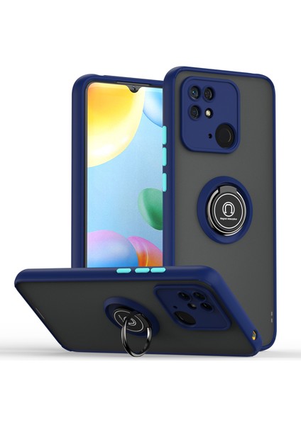 Xiaomi Redmi 10C Için Yüzük Stand Mat Sert Silikon Telefon Kılıfı - Mavi (Yurt Dışından)