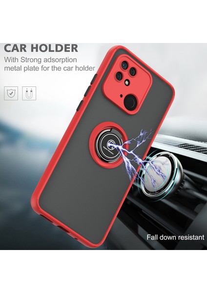 Xiaomi Redmi 10C Için Yüzük Stand Mat Sert Silikon Telefon Kılıfı - Mavi (Yurt Dışından)