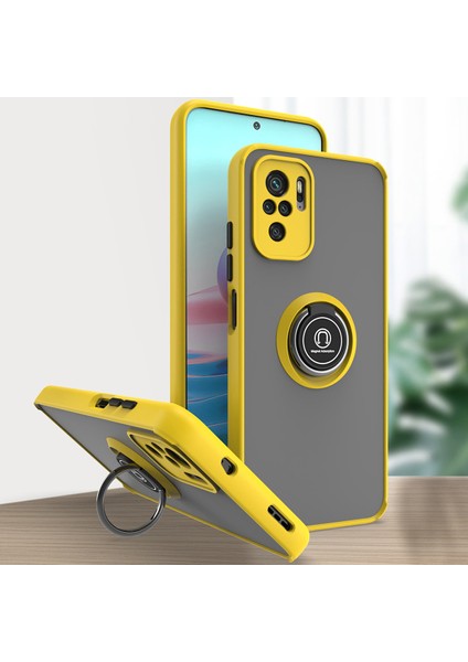 Xiaomi Redmi Note 10 Pro / Note 10PRO Max Için Yüzük Stand Mat Sert Silikon Telefon Kılıfı - Sarı (Yurt Dışından)