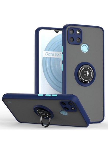 Oppo Realme C21Y Için Yüzük Stand Mat Sert Silikon Telefon Kılıfı - Mavi (Yurt Dışından)