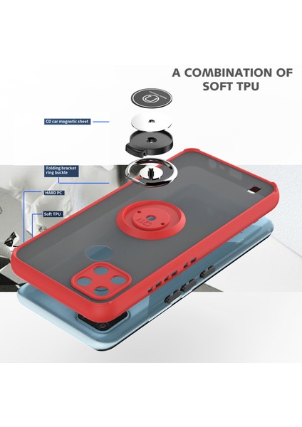 Oppo Realme C21Y Için Yüzük Stand Mat Sert Silikon Telefon Kılıfı - Mavi (Yurt Dışından) modelleri