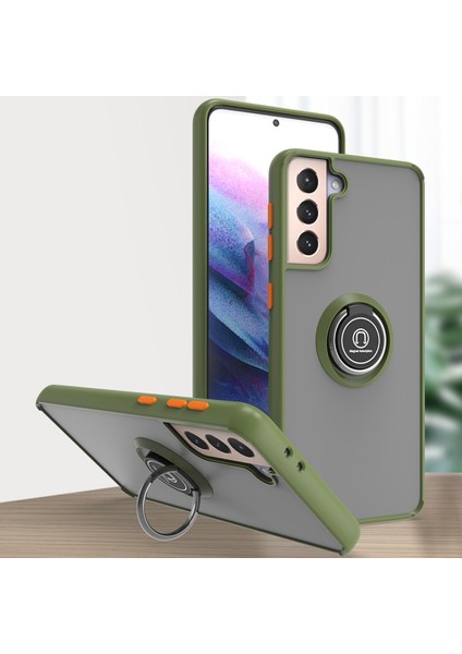 Samsung Galaxy S21 Plus 5g Için Yüzük Stand Mat Sert Silikon Telefon Kılıfı - Yeşil (Yurt Dışından)