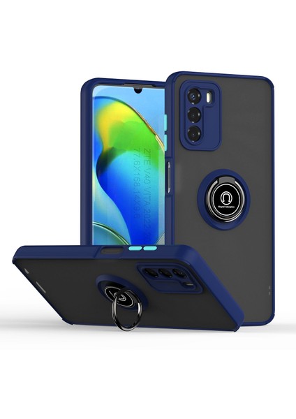 Motorola Moto G42 Için Yüzük Stand Mat Sert Silikon Telefon Kılıfı - Mavi (Yurt Dışından)