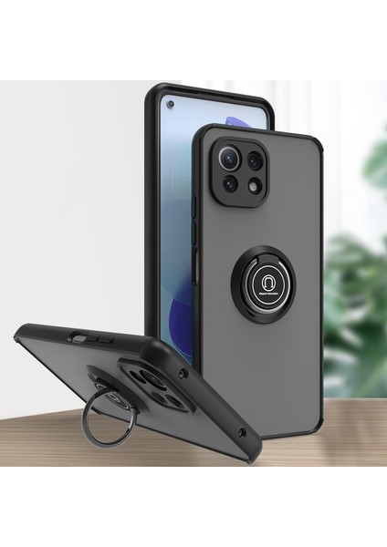 Xiaomi Mi 11 Lite Için Yüzük Stand Mat Sert Silikon Telefon Kılıfı - Siyah (Yurt Dışından)
