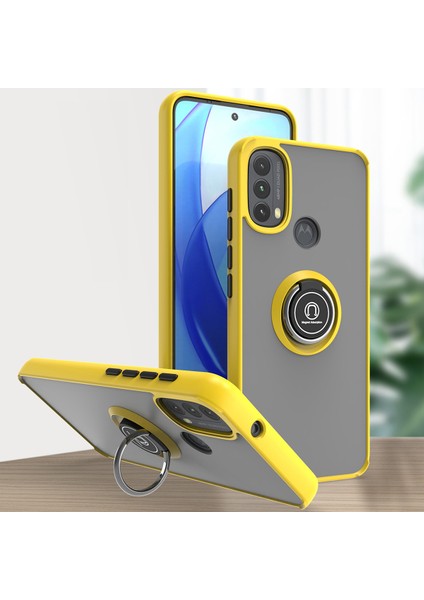 Motorola Moto E20 / E40 Için Yüzük Stand Mat Sert Silikon Telefon Kılıfı - Sarı (Yurt Dışından)