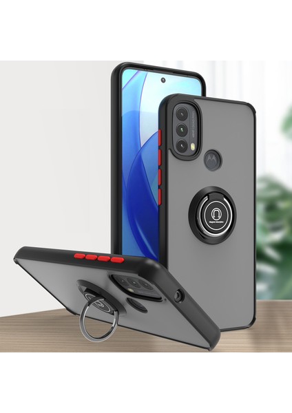 Motorola Moto E20 / E40 Için Yüzük Stand Mat Sert Silikon Telefon Kılıfı - Siyah/kırmızı (Yurt Dışından)