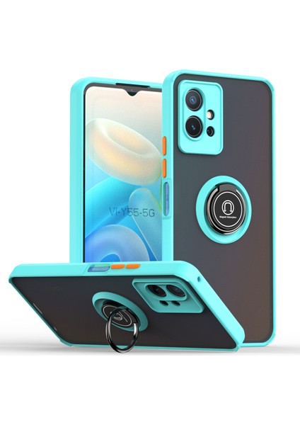 Vıvo Y55 5g Için Yüzük Stand Mat Sert Silikon Telefon Kılıfı - Açık Mavi (Yurt Dışından)