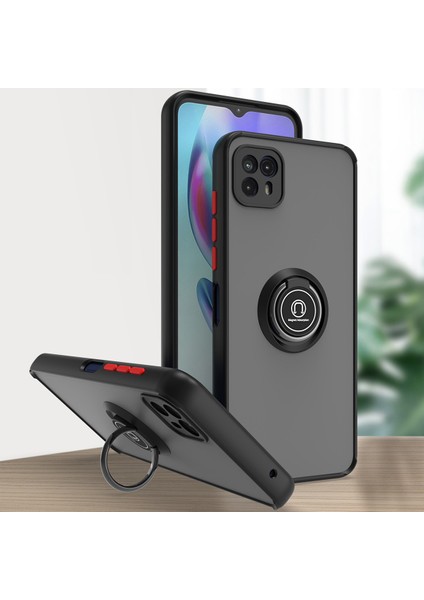 Motorola Moto G50 5g Için Yüzük Stand Mat Sert Silikon Telefon Kılıfı - Siyah/kırmızı (Yurt Dışından)