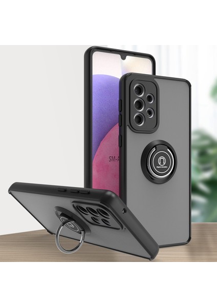 Samsung Galaxy A33 5g Için Yüzük Stand Mat Sert Silikon Telefon Kılıfı - Siyah (Yurt Dışından)