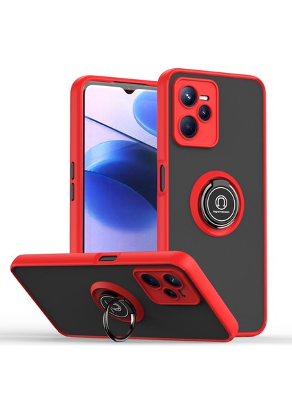 Oppo Realme C35 Için Yüzük Stand Mat Sert Silikon Telefon Kılıfı - Kırmızı (Yurt Dışından)