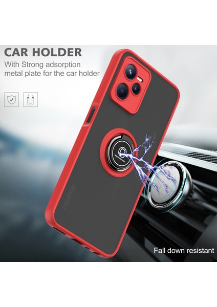 Oppo Realme C35 Için Yüzük Stand Mat Sert Silikon Telefon Kılıfı - Kırmızı (Yurt Dışından) fırsatları