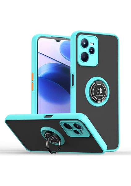 Oppo Realme C35 Için Yüzük Stand Mat Sert Silikon Telefon Kılıfı - Açık Mavi (Yurt Dışından)