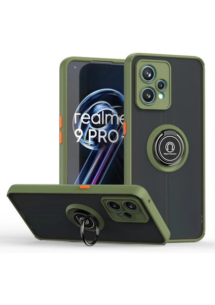 Oppo Realme 9 Pro Için Yüzük Stand Mat Sert Silikon Telefon Kılıfı - Yeşil (Yurt Dışından)