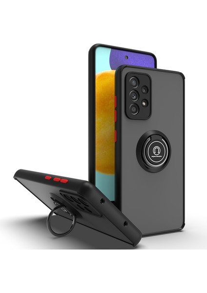 Samsung Galaxy A52 5g / 4g Için Yüzük Stand Mat Sert Silikon Telefon Kılıfı - Siyah/kırmızı (Yurt Dışından)