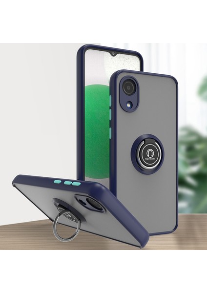 Samsung Galaxy A03 Core Için Yüzük Stand Mat Sert Silikon Telefon Kılıfı - Mavi (Yurt Dışından)