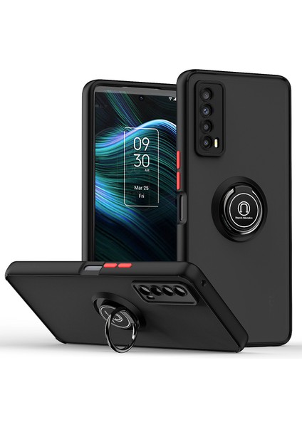 Tcl Stylus Için Yüzük Stand Mat Sert Silikon Telefon Kılıfı - Matte Black (Yurt Dışından)