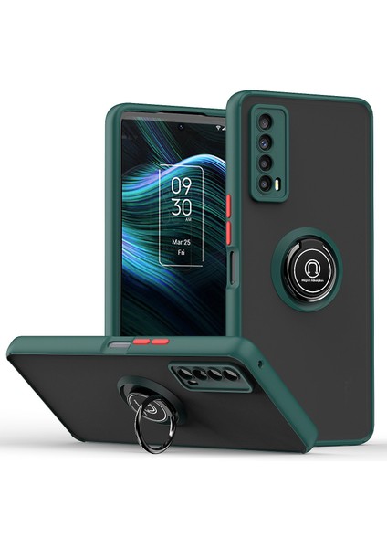Tcl Stylus Için Yüzük Stand Mat Sert Silikon Telefon Kılıfı - Koyu Yeşil (Yurt Dışından)