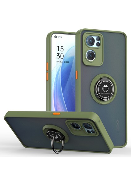 Oppo Reno7 5g Için Yüzük Stand Mat Sert Silikon Telefon Kılıfı - Yeşil (Yurt Dışından)