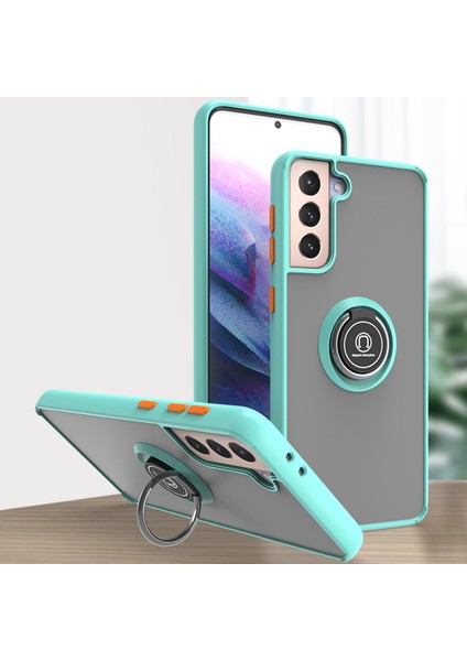 Samsung Galaxy S21 Plus 5g Için Yüzük Stand Mat Sert Silikon Telefon Kılıfı - Açık Mavi (Yurt Dışından)