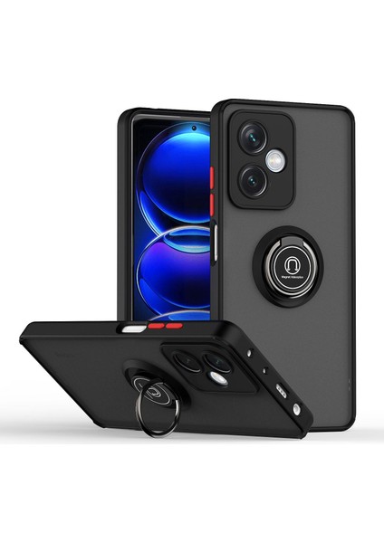 Xiaomi Redmi Note 12 Için Yüzük Stand Mat Sert Silikon Telefon Kılıfı - Siyah/kırmızı (Yurt Dışından)