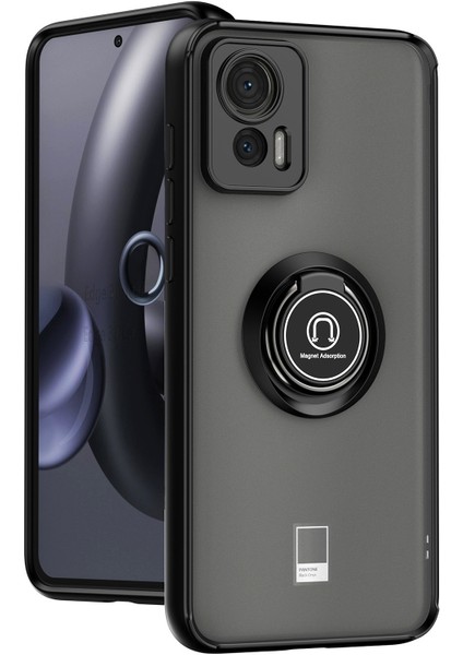 Motorola Edge 30 Neo Için Yüzük Stand Mat Sert Silikon Telefon Kılıfı - Siyah (Yurt Dışından)