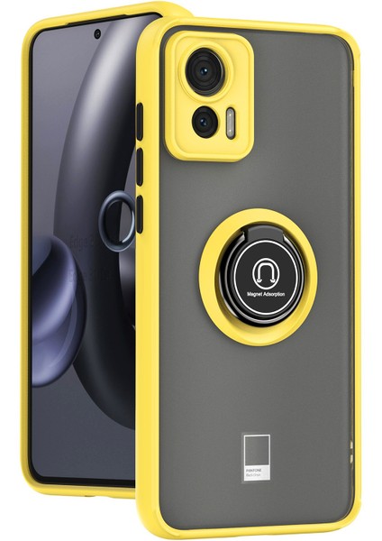 Motorola Edge 30 Neo Için Yüzük Stand Mat Sert Silikon Telefon Kılıfı - Sarı (Yurt Dışından)