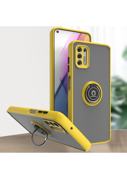 Motorola Moto G Stylus 2021 Için Yüzük Stand Mat Sert Silikon Telefon Kılıfı - Sarı (Yurt Dışından)