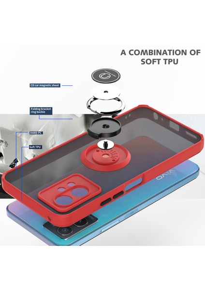 Vıvo Y55 5g Için Yüzük Stand Mat Sert Silikon Telefon Kılıfı - Mavi (Yurt Dışından) modelleri