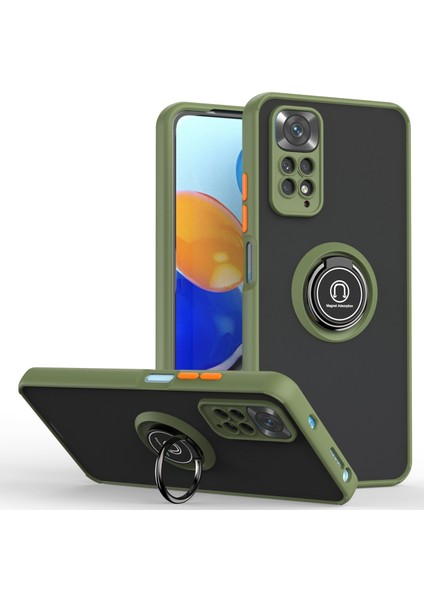 Xiaomi Redmi Note 11 Pro 5g / 4g Için Yüzük Stand Mat Sert Silikon Telefon Kılıfı - Yeşil (Yurt Dışından)