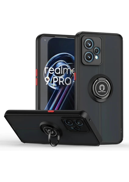 Oppo Realme 9 Pro Için Yüzük Stand Mat Sert Silikon Telefon Kılıfı - Siyah/kırmızı (Yurt Dışından)