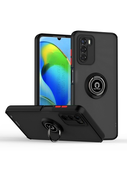 Motorola Moto G42 Için Yüzük Stand Mat Sert Silikon Telefon Kılıfı - Siyah/kırmızı (Yurt Dışından)