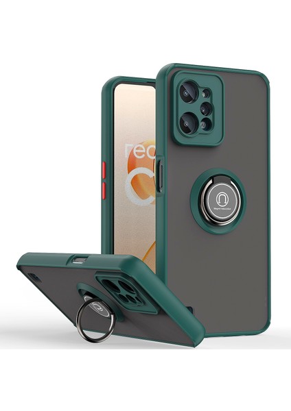 Realme C31 Için Yüzük Stand Mat Sert Silikon Telefon Kılıfı - Koyu Yeşil (Yurt Dışından)