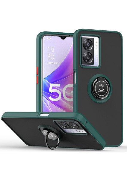 Oppo A57 5g Için Yüzük Stand Mat Sert Silikon Telefon Kılıfı - Koyu Yeşil (Yurt Dışından)