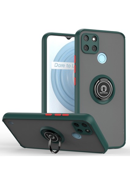 Oppo Realme C21Y Için Yüzük Stand Mat Sert Silikon Telefon Kılıfı - Koyu Yeşil (Yurt Dışından)
