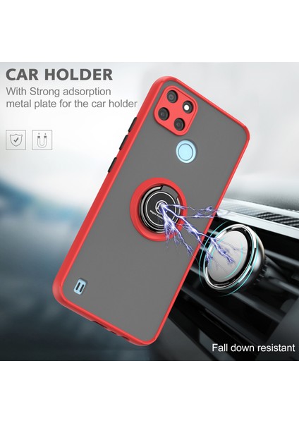 Oppo Realme C21Y Için Yüzük Stand Mat Sert Silikon Telefon Kılıfı - Koyu Yeşil (Yurt Dışından) fırsatları