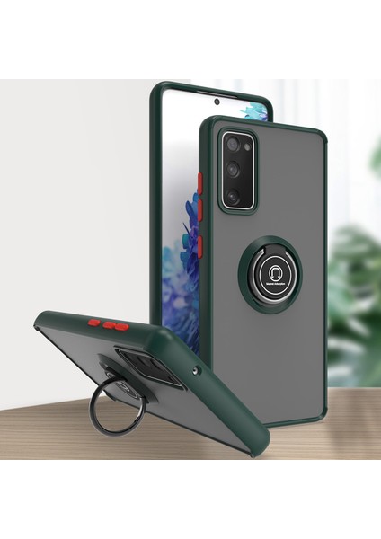 Samsung Galaxy S20 Fe 5G/S20 Fe 2022 Için Yüzük Stand Mat Sert Silikon Telefon Kılıfı - Koyu Yeşil (Yurt Dışından)