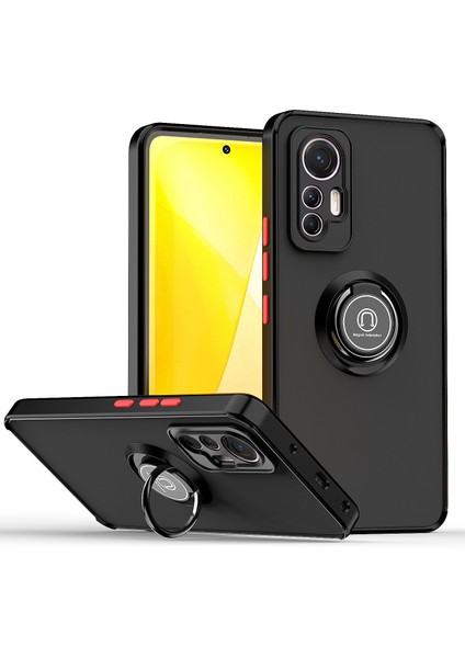 Xiaomi 12 Lite Için Yüzük Stand Mat Sert Silikon Telefon Kılıfı - Matte Black (Yurt Dışından)