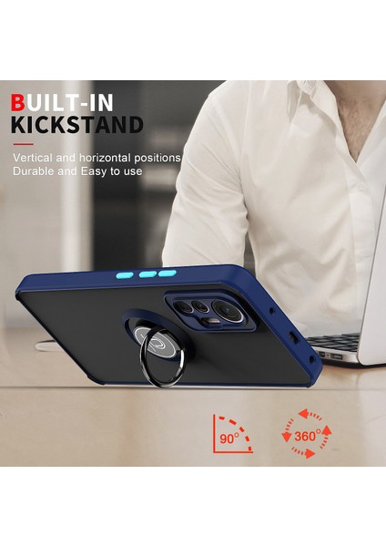Xiaomi 12 Lite Için Yüzük Stand Mat Sert Silikon Telefon Kılıfı - Matte Black (Yurt Dışından)